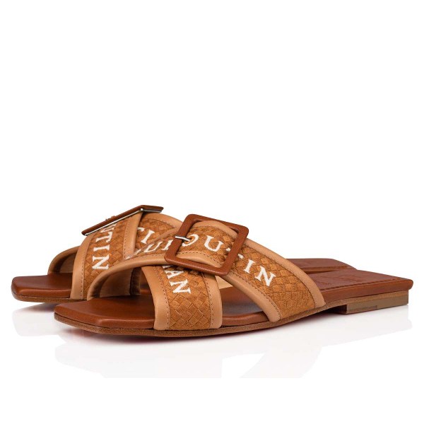 Brown Women's Christian Louboutin Crossimule Sandals & Slides | AGas0O4a