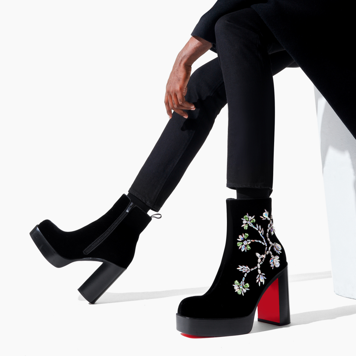 Black Women's Christian Louboutin Stage Boot Fleur Ankle Boots | C5rjb3dW